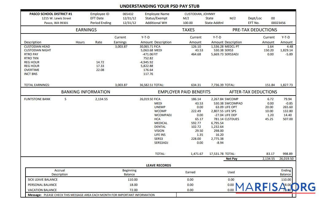 Realistic Pasco school district pay stub real example